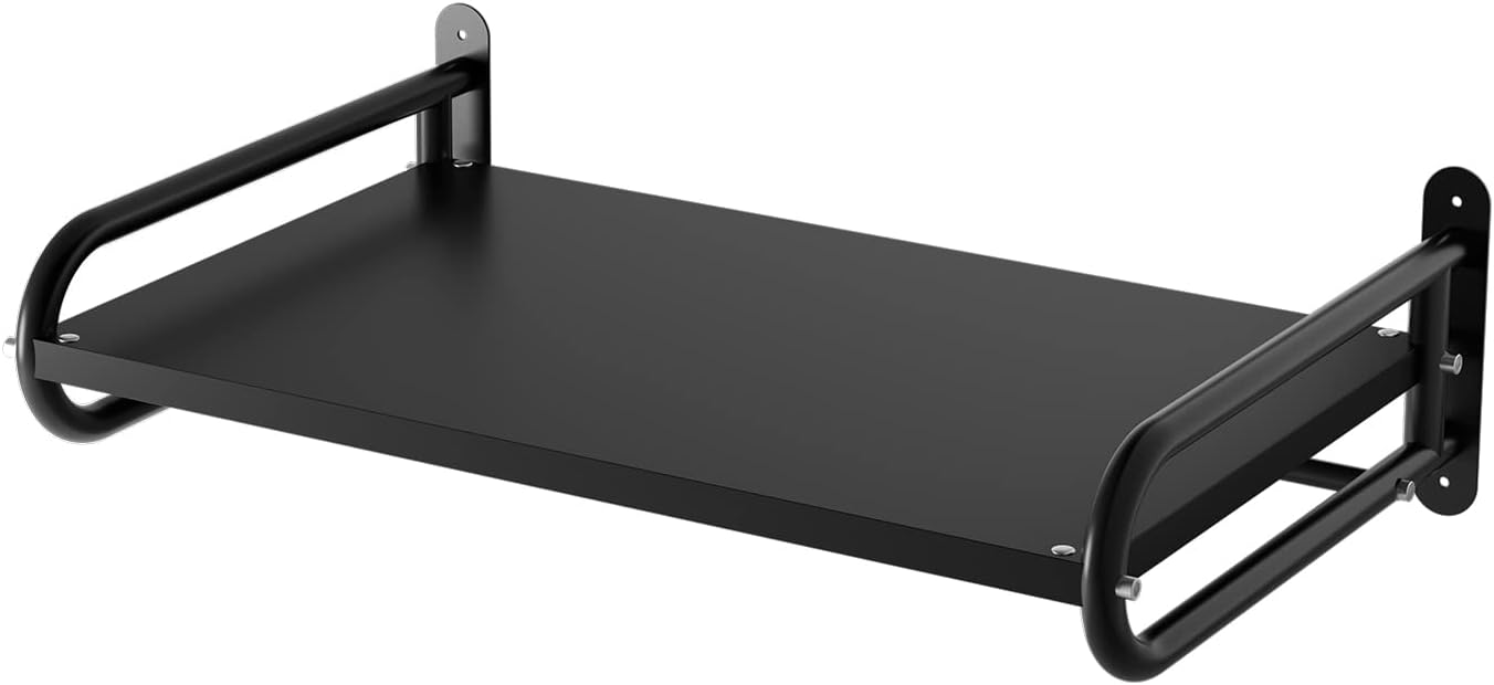 25 Inch Stainless Steel Wall Shelf Metal Shelving Heavy Duty Commercial or Household Grade Wall Mount Microwave with Fixing Kit Microwave Support Load 120lb/55kg Microwave Oven Shelf (Black) Pack of 2