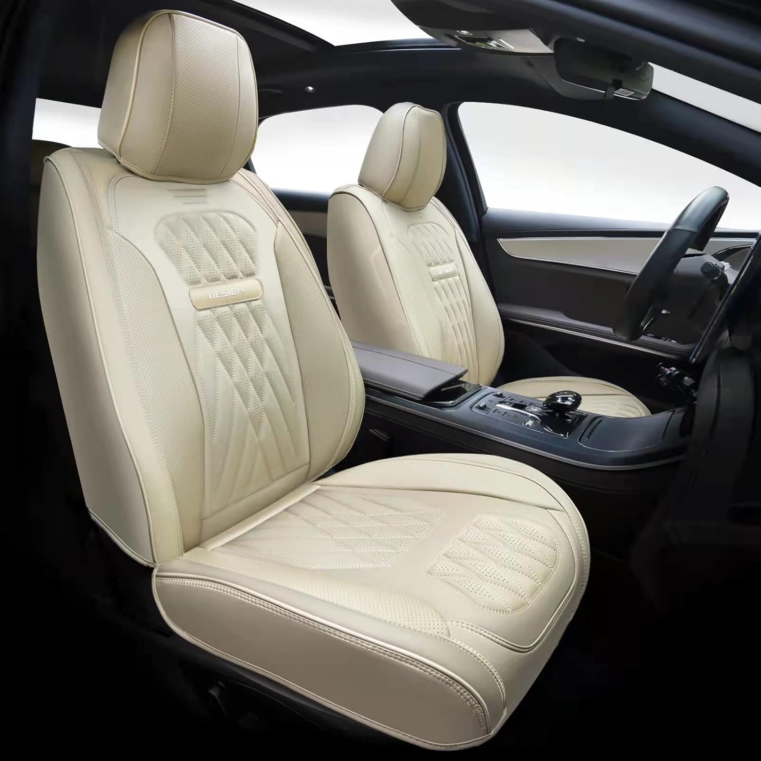 HZKERZH Leather Car Seat Covers Universal Fit for Most Cars Sedan SUV Hatchback or Trucks Car Accessories Compatible with Airbag and Heated Seats ,Waterproof and Easy to Install