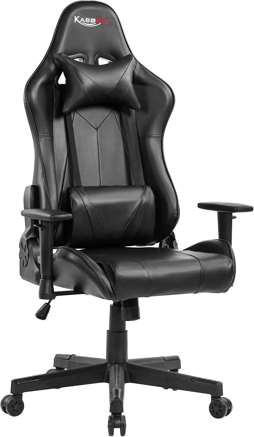 Kasorix Black Gaming Chair with Headrest Gamer Chair with Adjustable Armrest High Back Computer Chair Ergonomic Desk Chair Video Game Chair for Adults Gaming Chair-8562BLACK