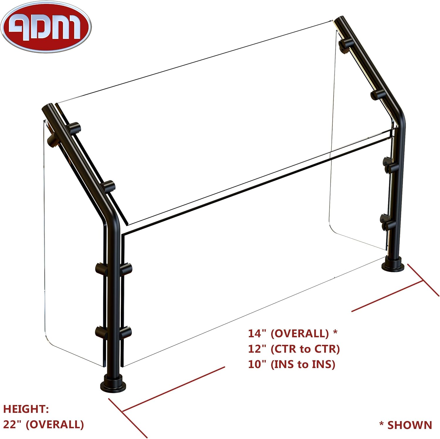 ADM Sneezeguard | EP-36 | Black Finish | Full Service Sneeze Guard | Pass Over Sneeze Shield | Buffet Food Guard | Display Case | Includes Posts and Tempered Glass Panels | (14