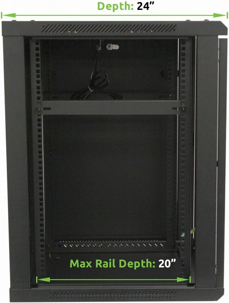 NavePoint 15U Deluxe IT Wallmount Cabinet Enclosure 19-Inch Server Network Rack with Locking Glass Door 24-Inches Deep Black