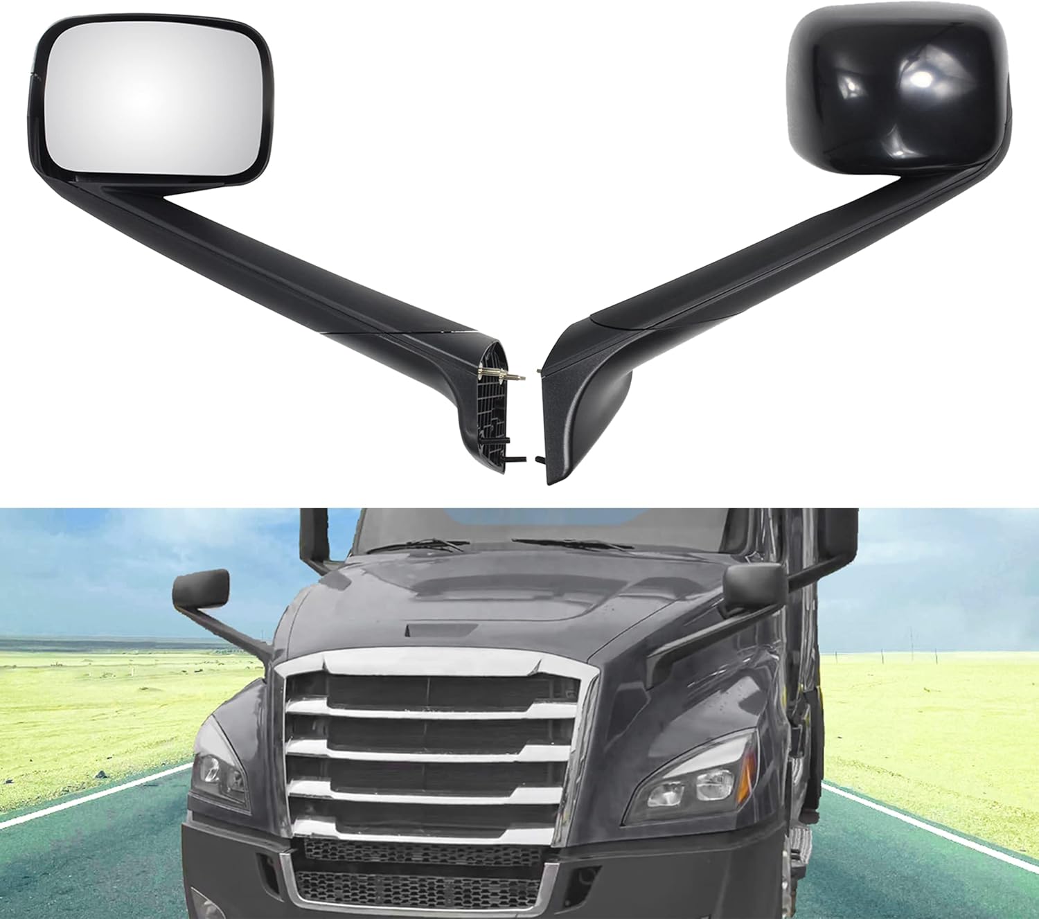 SHINJEW Hood Mirrors Kit Compatible with Freightliner Cascadia 2018+ Truck Driver &Passenger Sides (Pair / Black)