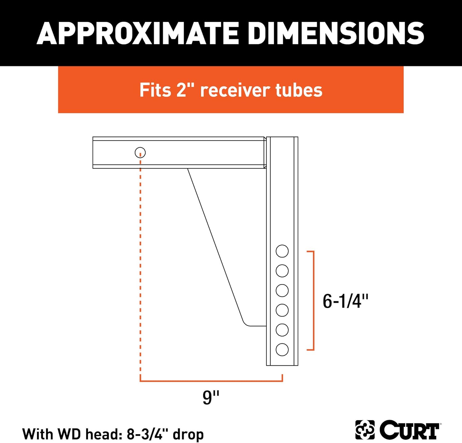 CURT 17124 Replacement Weight Distribution Hitch Shank, 2-Inch Receiver, 8-3/4-Inch Drop