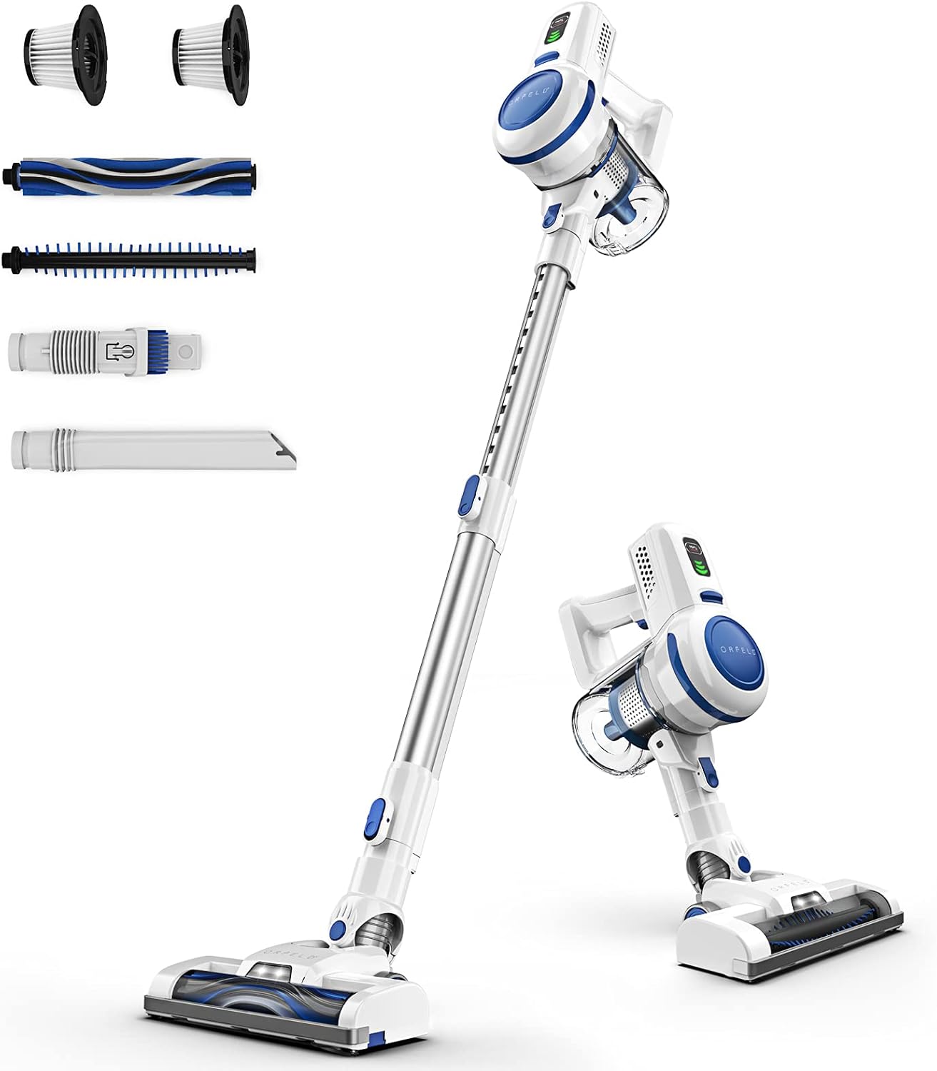 ORFELD Cordless Vacuum Cleaner, 20000Pa Stick Vacuum 6 in 1, Long Runtime, Lightweight & Ultra-Quiet for Hard Floor Carpet Pet Car Cleaning Blue & Silver, V20
