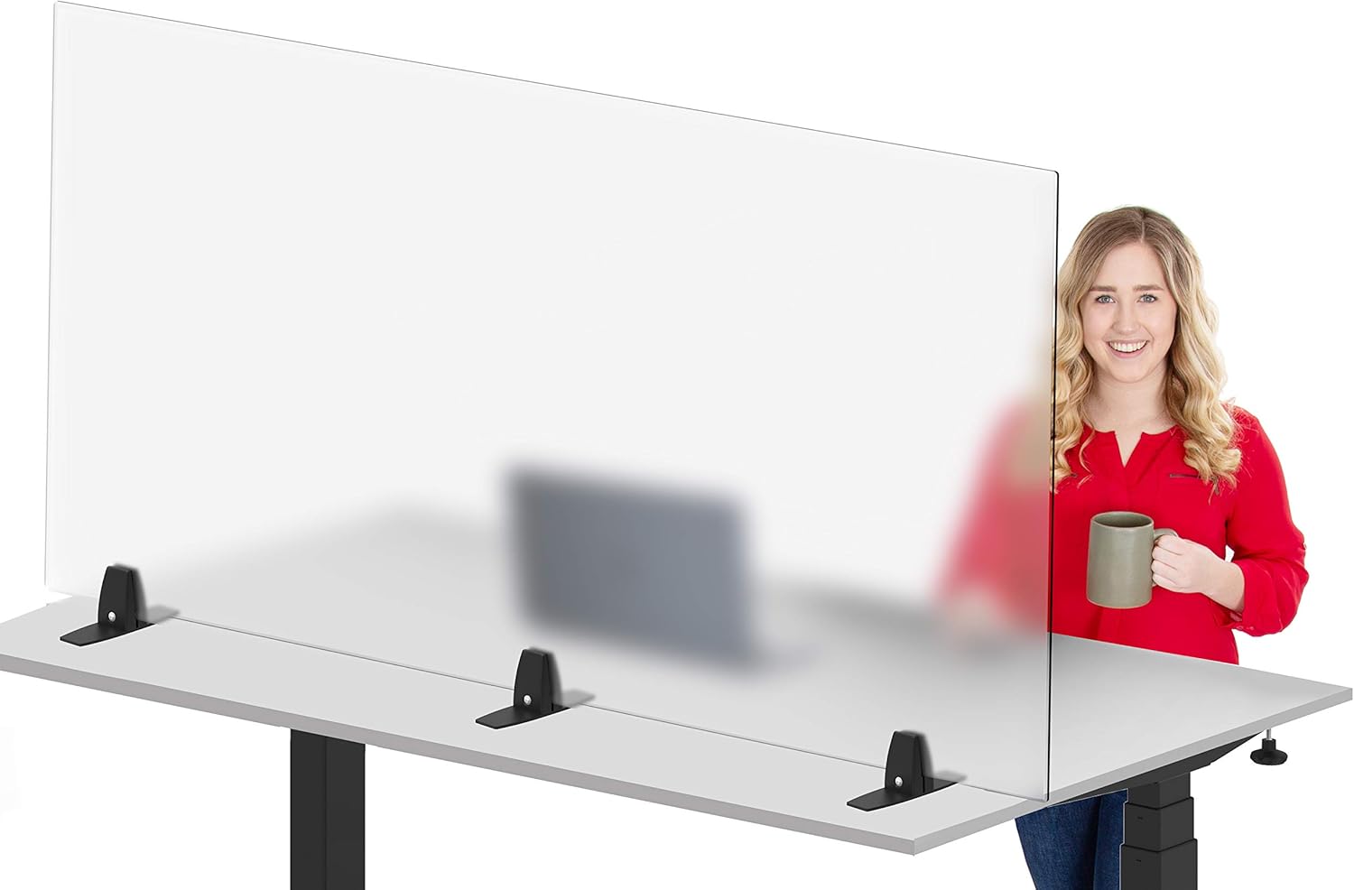 Stand Steady Frosted Desktop Panel | Freestanding Protective Acrylic Shield & Sneeze Guard | Portable Desk Divider for Desks & Tabletops | For Offices, Schools, Libraries & More (60 x 30)