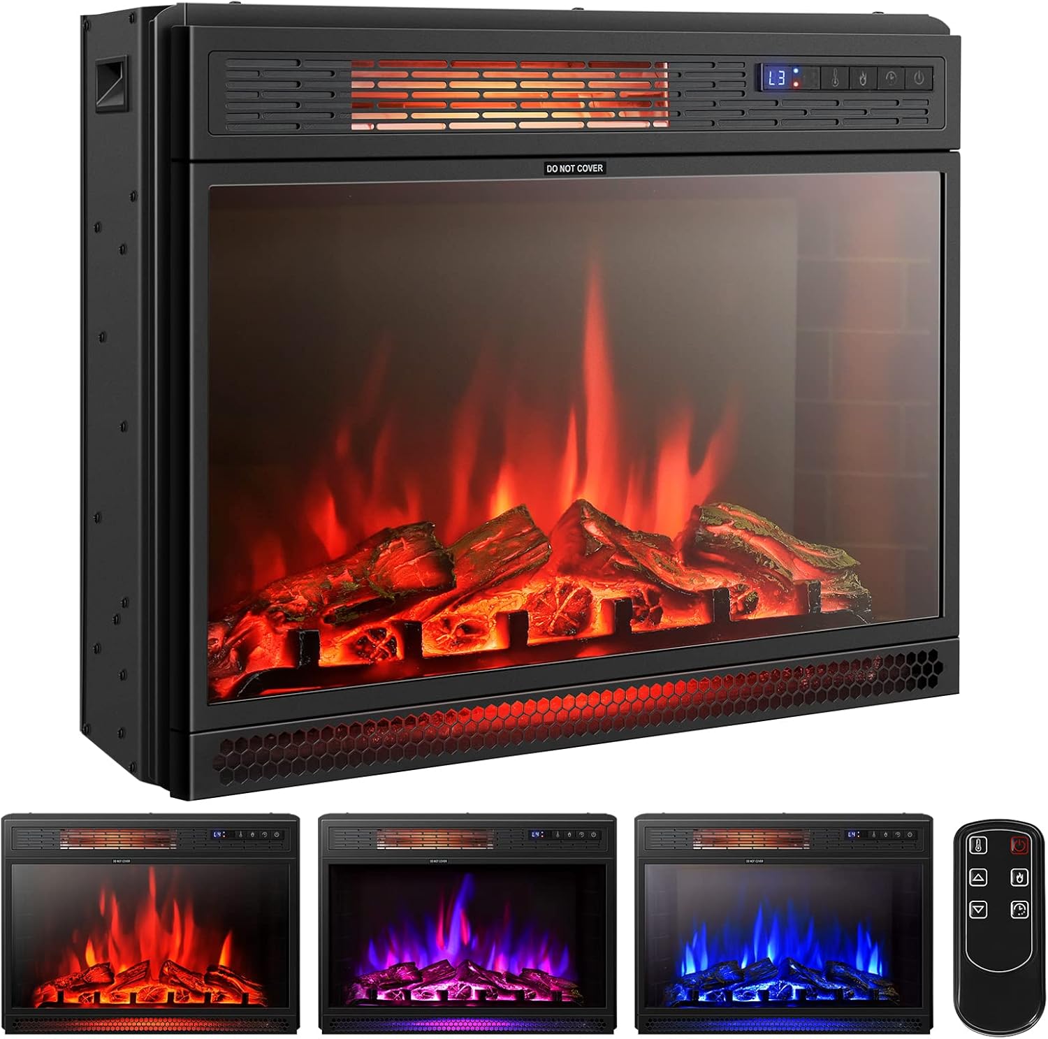 Tangkula 25 Inches Electric Fireplace Insert, Recessed Electric Heater with 3 Available Flame Colors and 4 Brightness, 900/1350W with Touch Screen, Remote Control, Timer, Adjustable Temperature