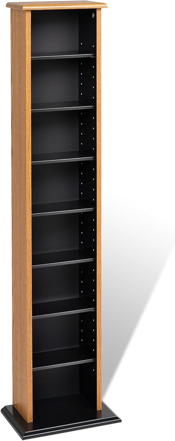Oak & Black Slim Multimedia Storage Tower Pack of 2
