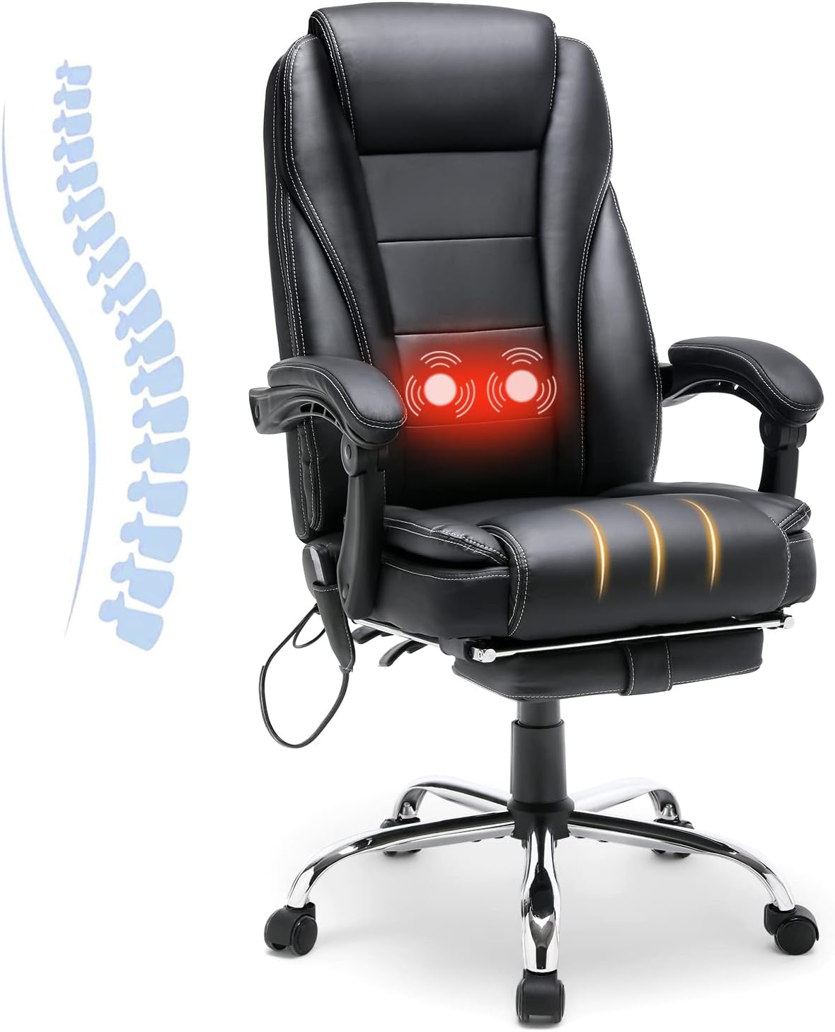 HOMREST Executive Office Chair, Ergonomic High Back Cushion Lumbar Back Support, Computer Desk Chair, Reclining Office Chair with Foot Rest, Padded Armrest, Adjustable Height, Massage and Heated