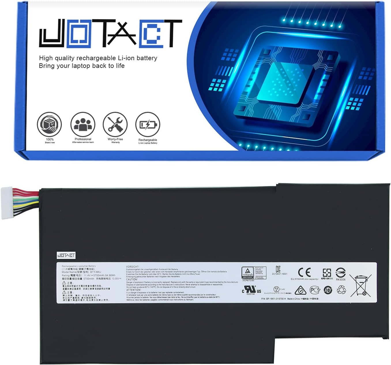 JOTACT BTY-M6J BTY-U6J Laptop Battery For MSI GS63 7RD 7RE 8RD 8RE 8RF GS63VR 6RF 7RF 7RE GS73 GS73VR 7RF 7RG 8RE WS63 7RF 7RK 8SK 8SJ 8SL WS63VR 7RL MS-16K4 MS-17B1 MS-16K5 MS-16K2 Pack of 2