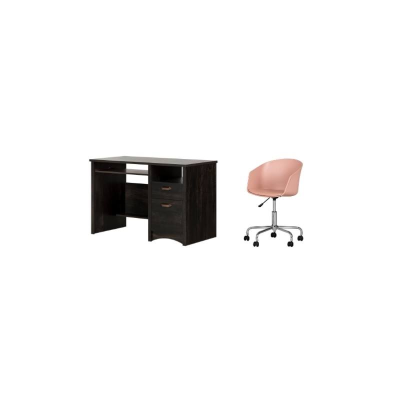 South Shore Gascony Rubbed Black Desk and 1 Flam Pink Swivel Chair Set