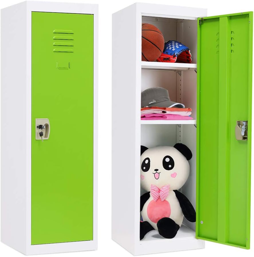 Bonusall Kids Locker for Bedroom, Kids Metal Cabinet Locker 1 Door 48” H x 15” L x 15” W with Hanging Rod and Shelf, Steel Storage Locker Cabinet for Kids Bedroom Home School, Purple And White Pack of 2