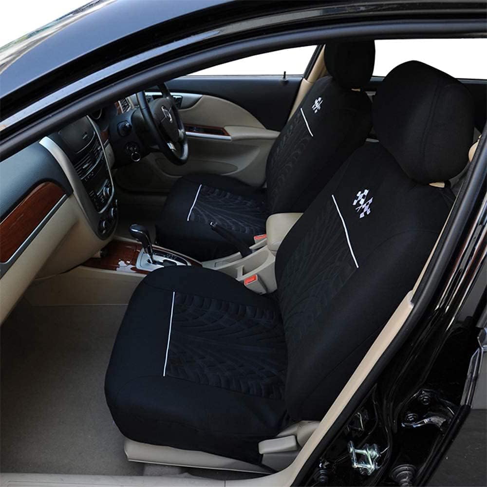 AUTOYOUTH Car Cover Seats Full Set Car Seat Protectors Embossed Cloth Design Car Seat Accessories - 9PCS, Airbag Compatible,Gray