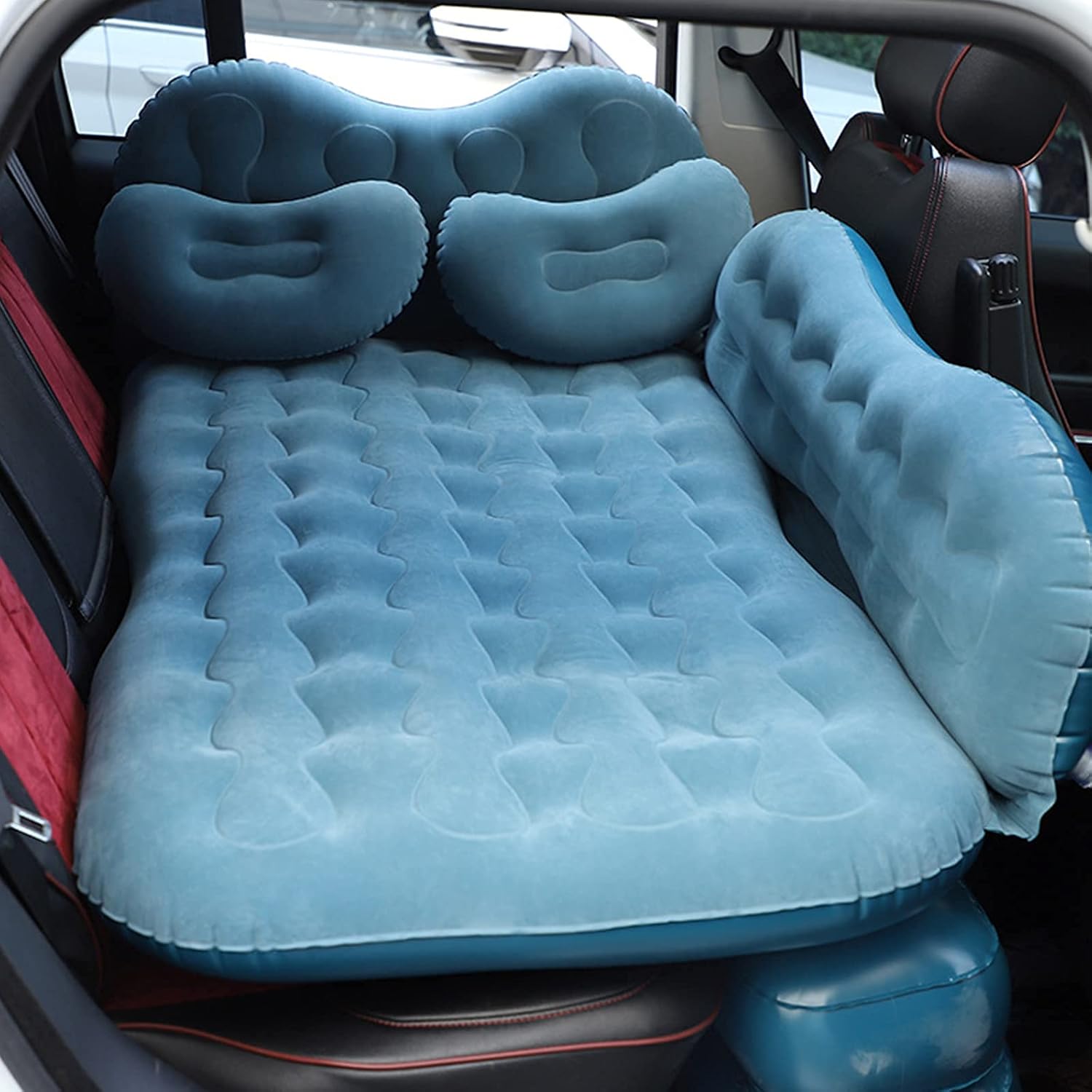 Inflatable Car Air Mattress with Pump, Pillows, Portable SUV Travel Bed for Back Seat, Universal Thickened Flocking Sleeping Pad for Truck, RV, Extended Outdoor Cushion for Camping, Vacation, Home