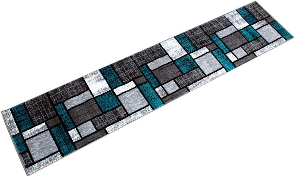 Masada Rugs, Stephanie Collection Area Rug Modern Contemporary Design 1110 Turquoise Grey White Black (2 Feet 4 Inch X 11 Feet) Long Runner