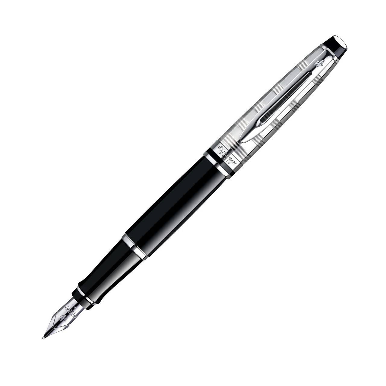 Waterman Expert Deluxe Black Chrome Trim Fountain Pen - Medium