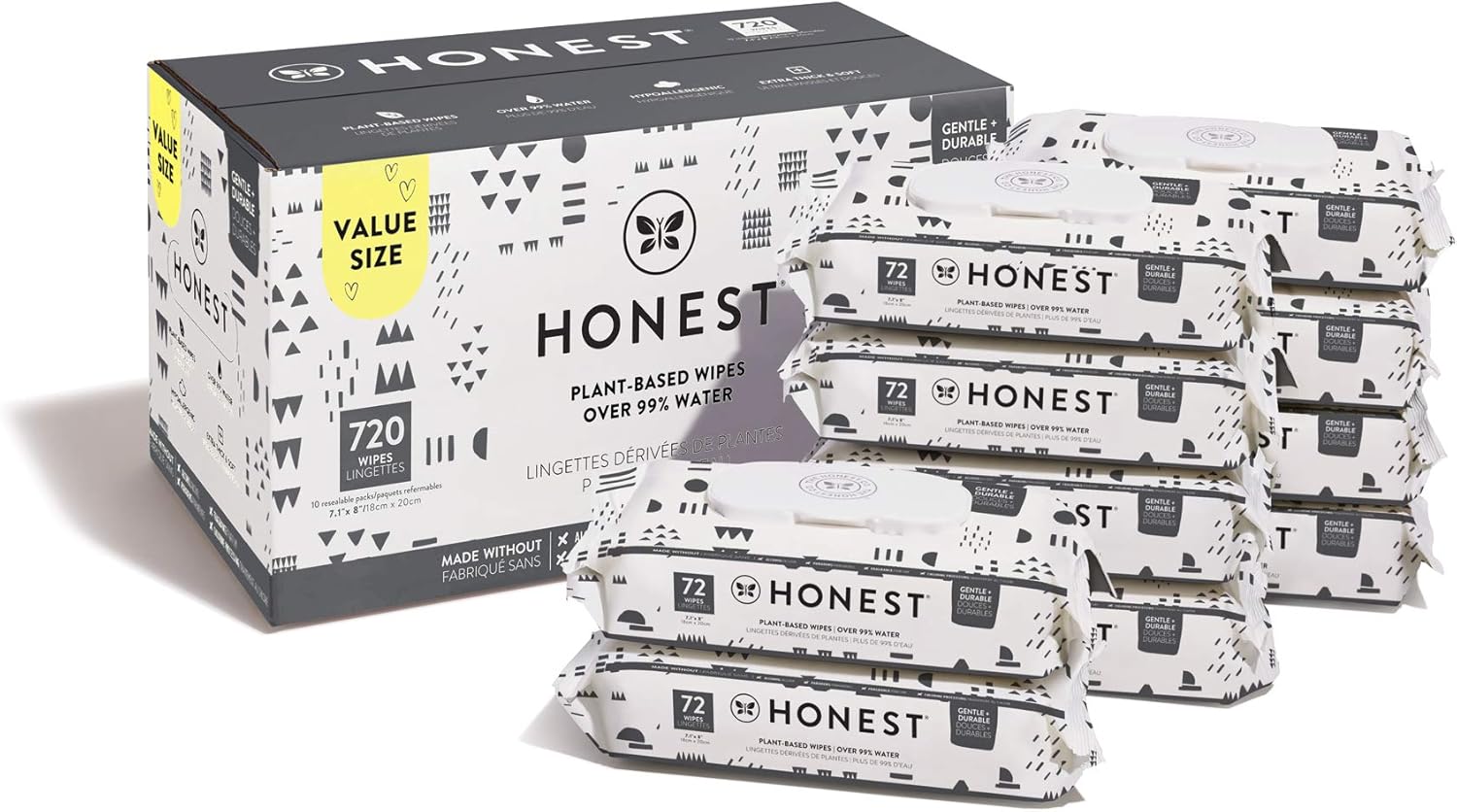 The Honest Company Baby Wipes, Plant-Based, Extra Thick & Durable Wet Wipes, Unscented, 720 Count Pack of 2