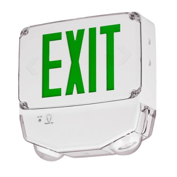 Hubbell CWC2GW LED Combo Exit/Emergency Light, Wet Location, Green Letters, White, Dual Face