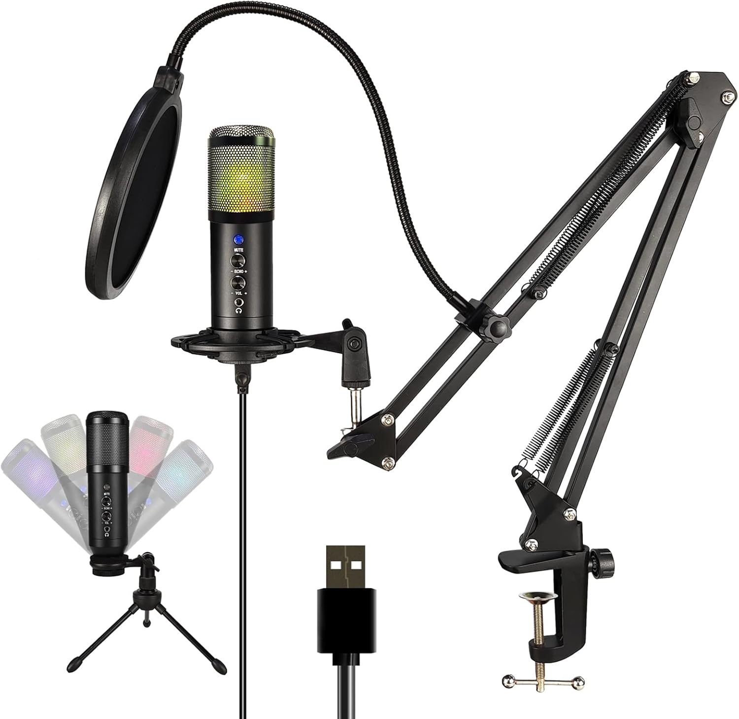 USB Microphone for PC, Censreal Gaming Microphone with Noise-Canceling for Streaming, Plug&Play Studio Heart-Shaped Condenser Mic Kit for Instruments Voice Overs Recording Podcasting Gaming Recording Pack of 2