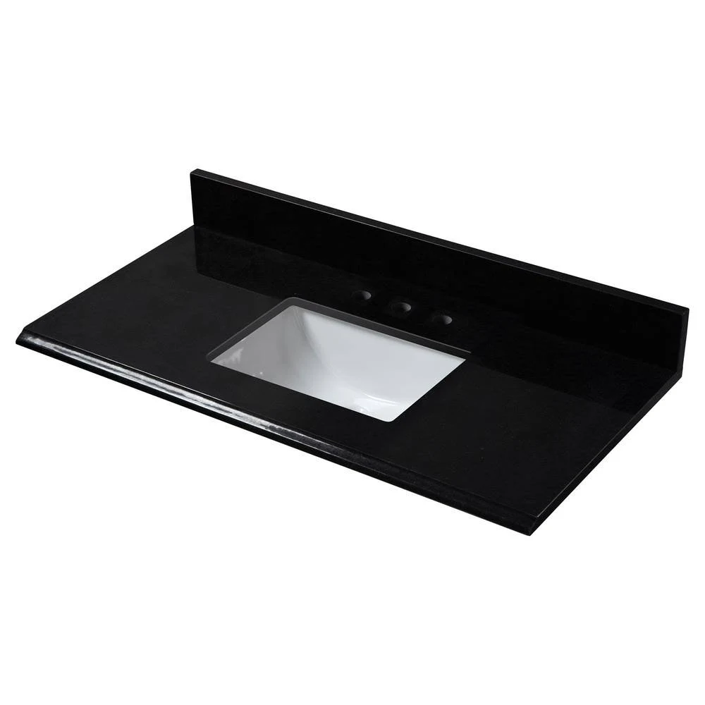 37 in. W Granite Single Trough Sink Vanity Top in Midnight Black 36888
