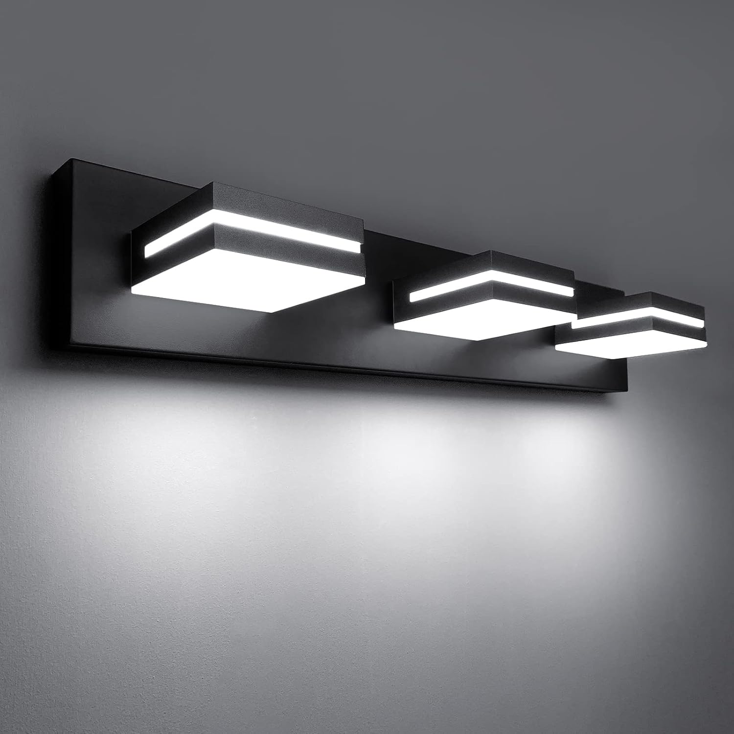 OKELI Black Bathroom Light Fixtures,3 Light Modern Bathroom Lights Over Mirror , 360&deg; Rotatable LED Lamp Head Vanity Lights for Bathroom Dimmable 6000K Cool White, 24W ETL Listed Number: 5014735