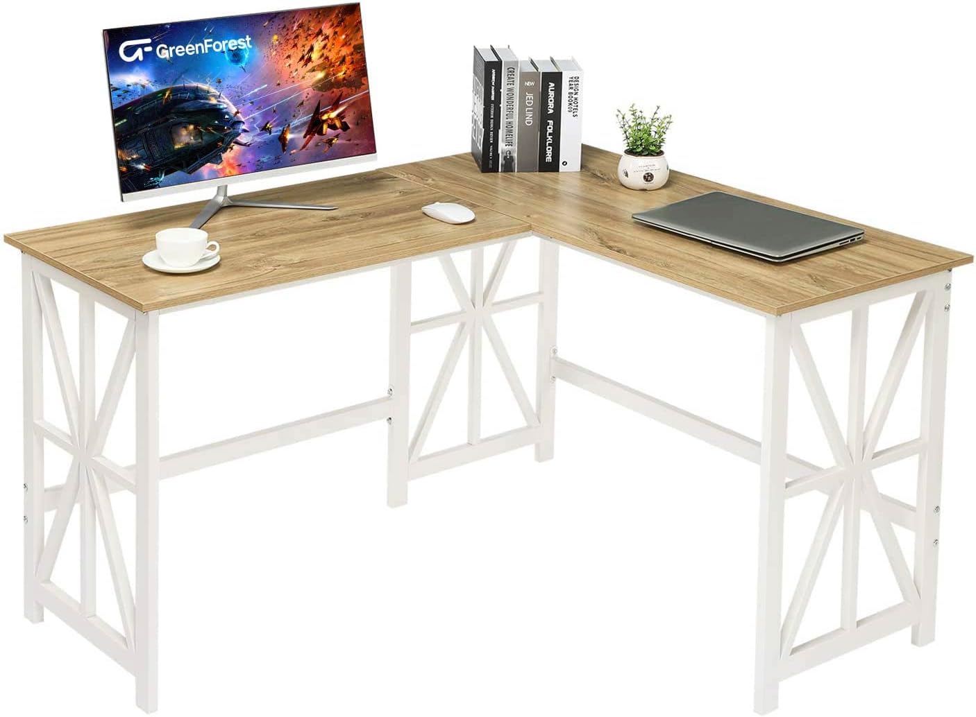 GreenForest Large L Shaped Computer Desk,63.8 x 50 inch Corner Computer Desk for Home Office Industrial Heavy Duty Workstation, Black