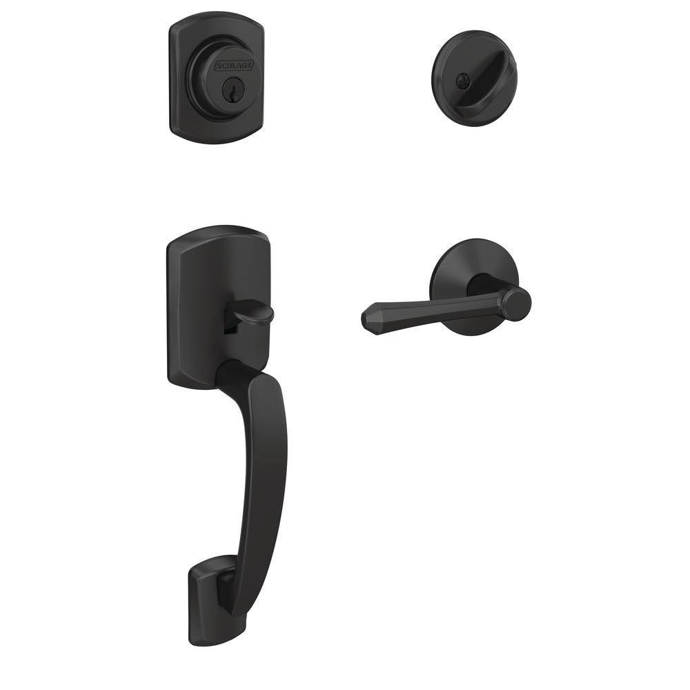 Schlage Custom Greenwich Matte Black Single Cylinder Door Handleset with Dempsey Door Lever 039890