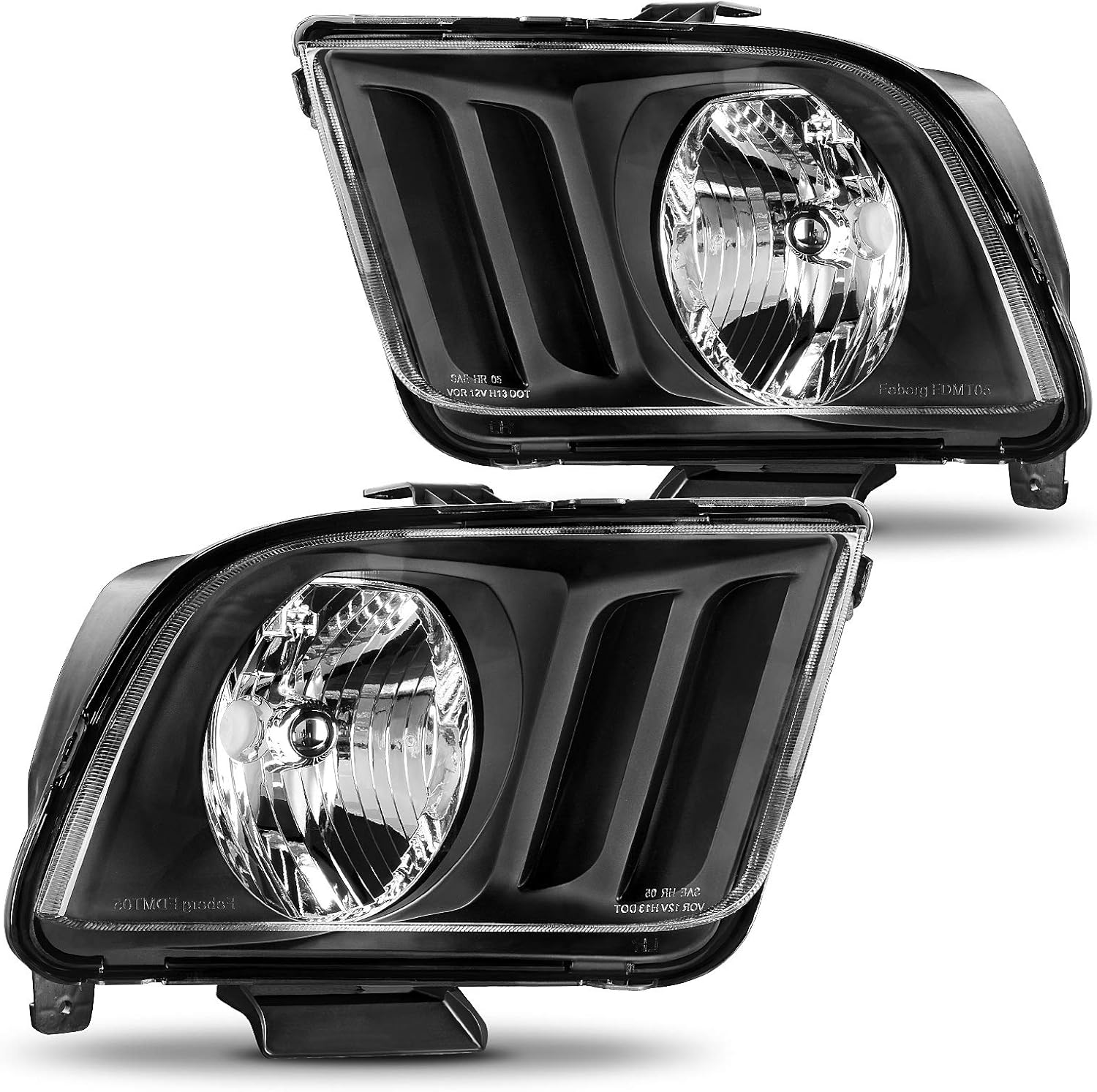 DWVO Headlight Aseembly Compatible with 2005-2009 Ford Mustang Black Housing Clear Lens Driver and Passenger Side