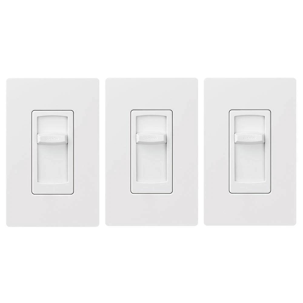 Lutron Skylark Contour LED+ Slide Dimmer Switch for Dimmable LED, Incandescent and Halogen Bulbs, Single-Pole, White (3-Pack)