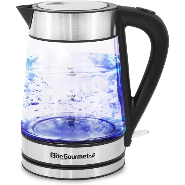 Coffee & Tea Kettles EKT1001 Electric 1.0L BPA-Free 1100W Glass Kettle Cordless 360&deg; Base, Stylish Blue LED Interior, Handy Auto Shut-Off Function &ndash; Quickly Boil Water For Tea & More, Black(Stainless Steel)