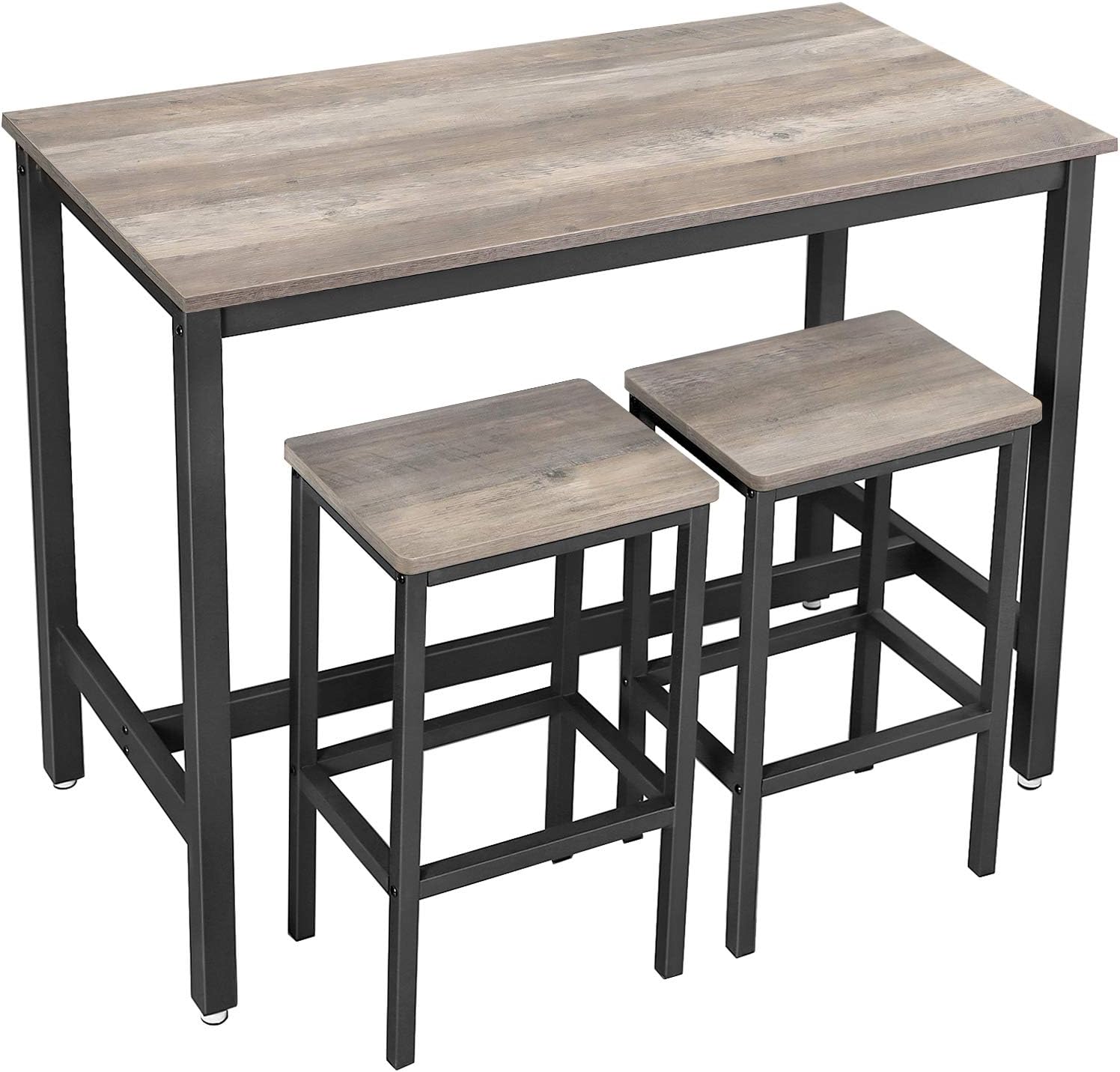 VASAGLE Bar Table Set, Bar Table with 2 Bar Stools, Dining table set, Kitchen Counter with Bar Chairs, Industrial for Kitchen, Living Room, Party Room, Charcoal Gray and Black ULBT015B04