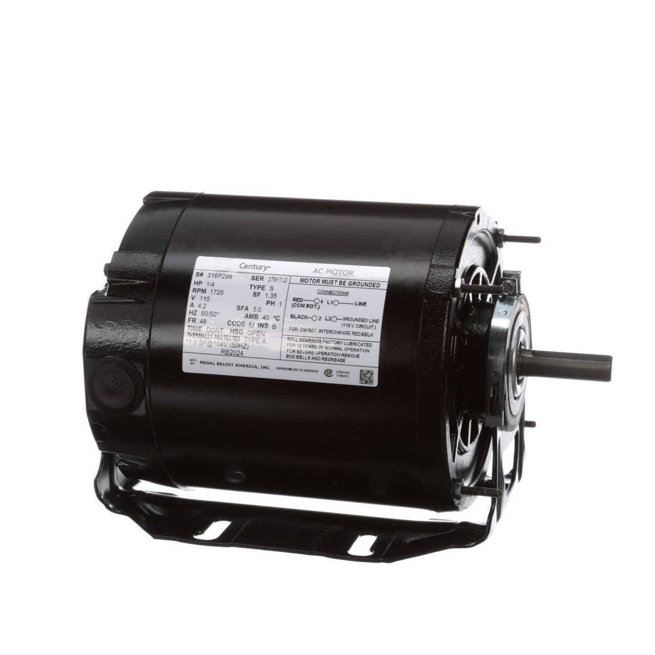 1/4 HP 1725 RPM 48 Frame 115V Belt Drive Furnace Motor Ball Brg. Century #RB2024