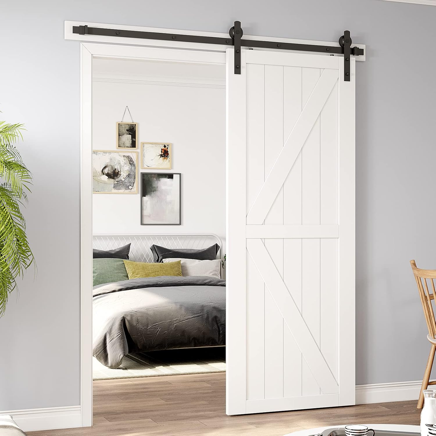 HomLxaLx 6ft Heavy Duty Sturdy Sliding Barn Door Hardware Kit, Single Door-Smoothly and Quietly, Easy to Install and Reusable - Fit 1 3/8-1 3/4