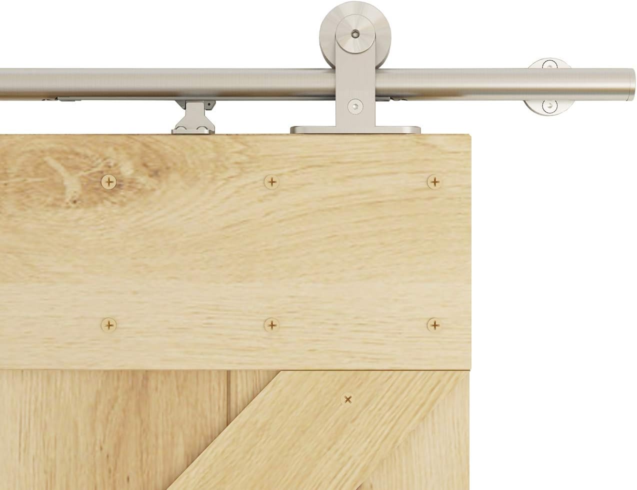 DIYHD 6.6FT Integrated Soft Close Sliding Hardware Brushed Stainless Steel Top Mount Studio Barn Door Style Track Kit