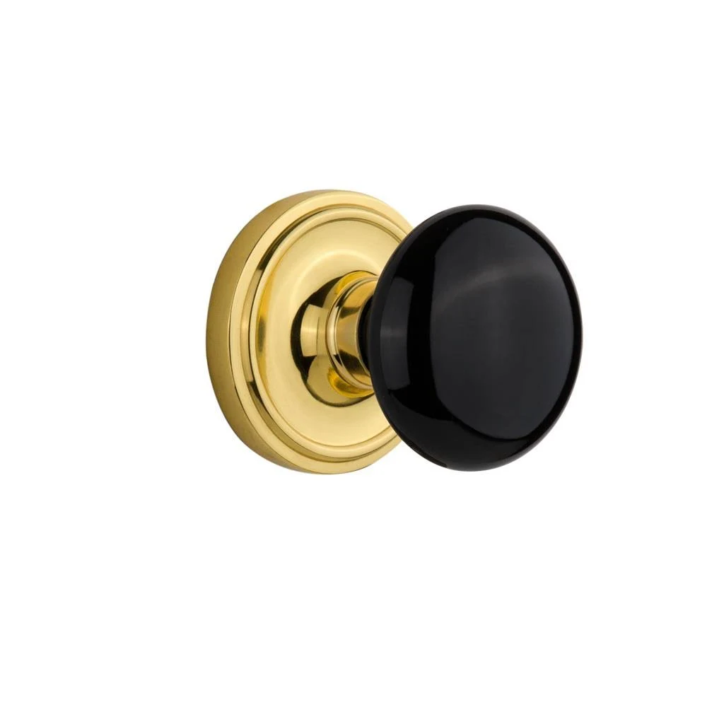 Nostalgic Warehouse 708362 Black Porcelain Passage Door Knob with Classic Rosette Polished Brass