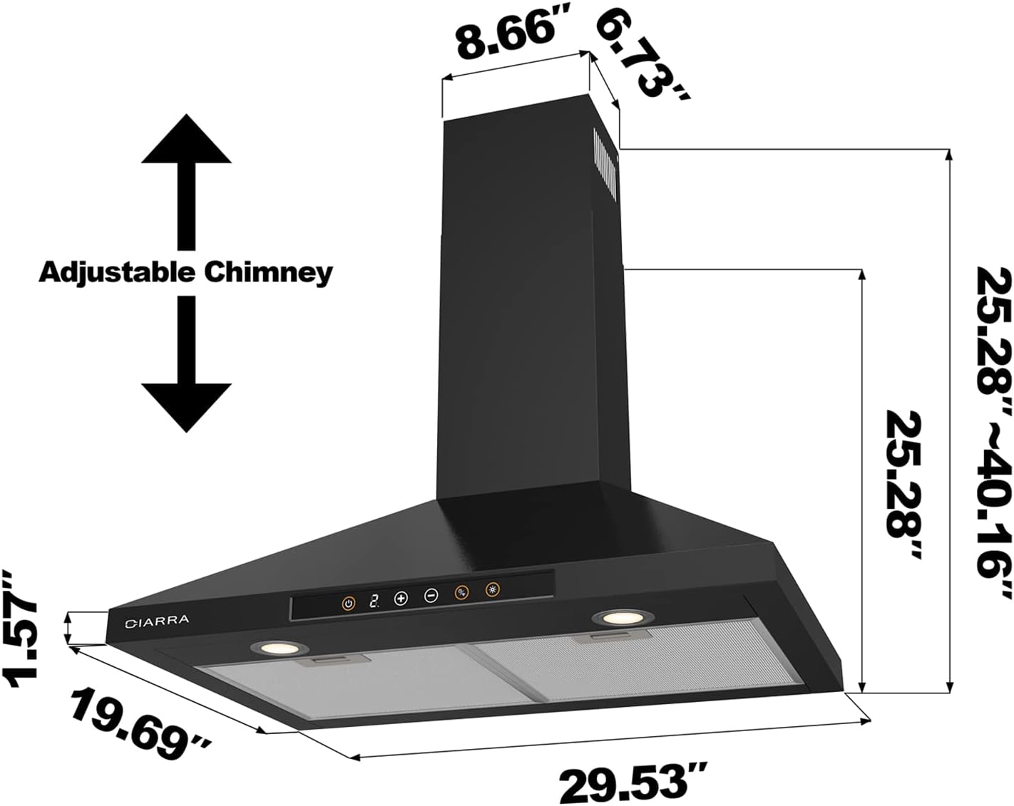 CIARRA Smart Range Hood 30 inch with Voice Control, Compatible with Alexa/Google Home/Smart Life Assistant, 2 Level LED Lighting, 3 Speed Exhaust Fan, Wall Mount Range Hood, Black, CAB75206W