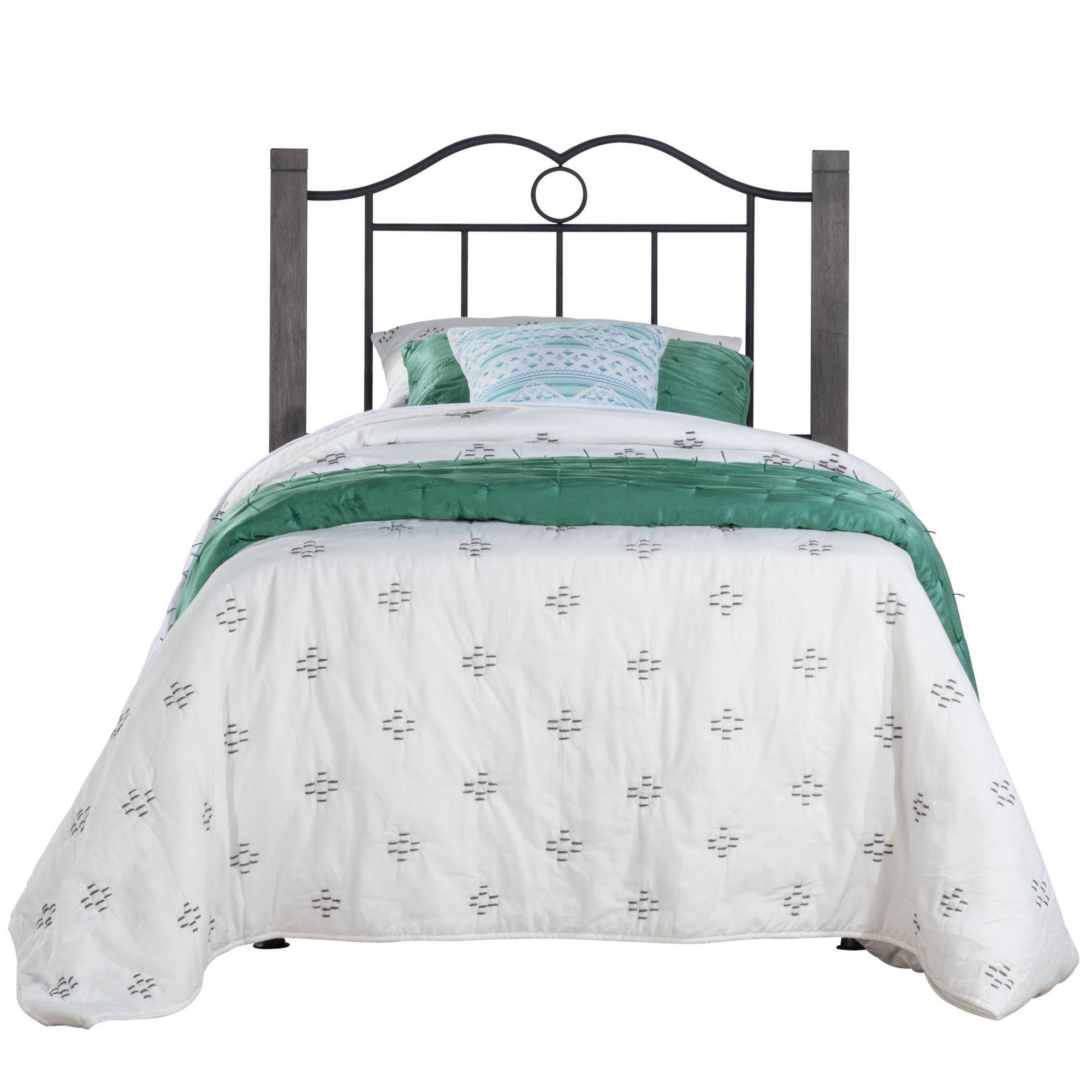 Hillsdale Furniture Metal Twin Headboard with Double Arched Scroll Design and Wood Posts, Textured Black and Brushed Charcoal