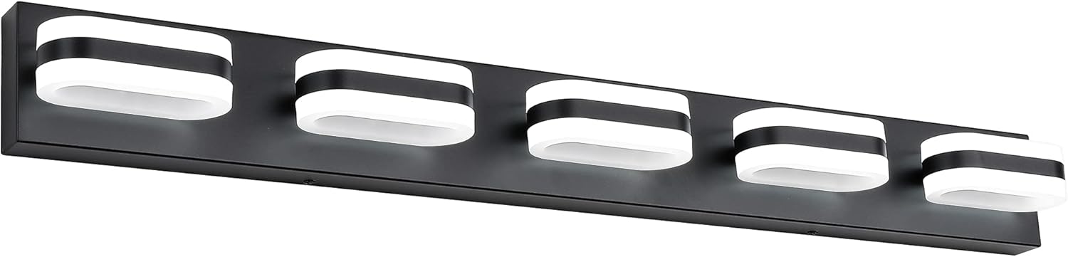 SOLFART Dimmable Bathroom Light Fixtures Led Vanity Light for Bathroom Modern Black 4 Lights 6000k Lighting Cool Light