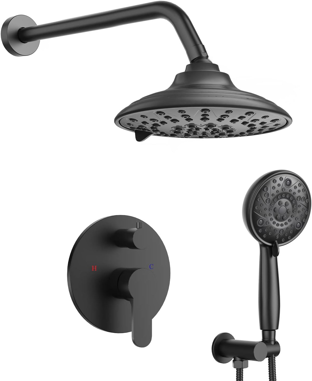 EMBATHER Shower System-Shower Faucets Sets Complete with 3 Way Pressure Balance Valve and Trim Kit, Black