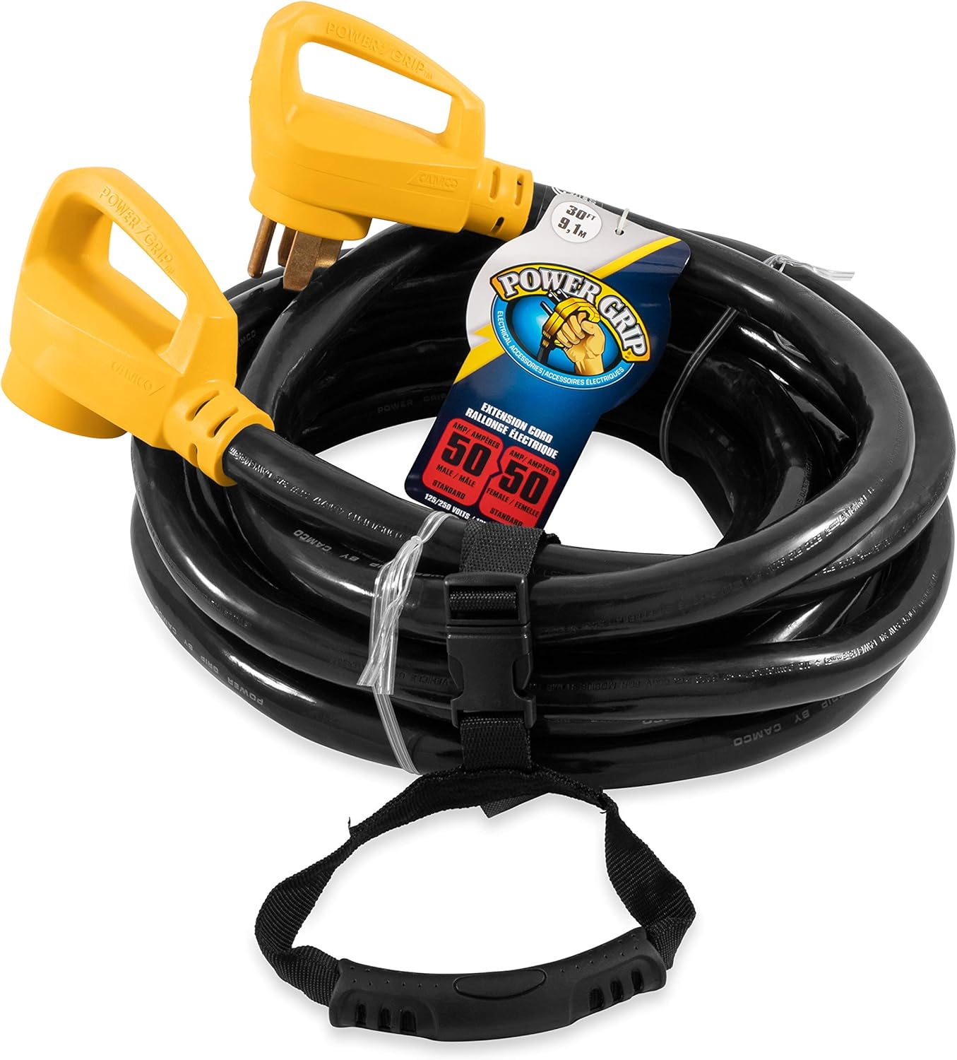 Camco 55195 30' PowerGrip Heavy-Duty Outdoor 50-Amp Extension Cord for RV | Allows for Additional Length to Reach Distant Power Outlets | Built to Last