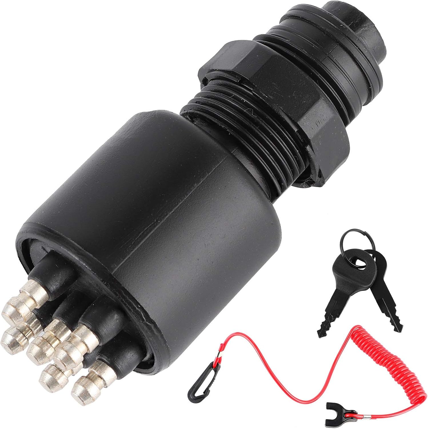 Qiilu Ignition Key Switch, Outboard Ignition Switch 5005801 175974 with Safety Lanyard Fit for Evinrude/Johnson/BRP Pack of 2
