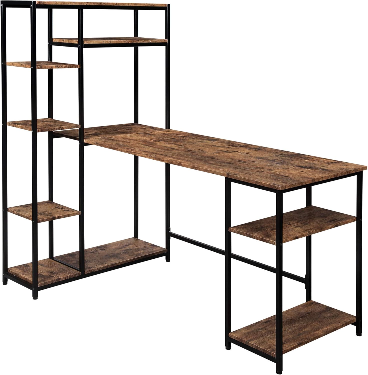 Large Office Desk with Bookshelf and Storage Space, L-Shaped Desk with Hutch, Computer Desk for Home Office