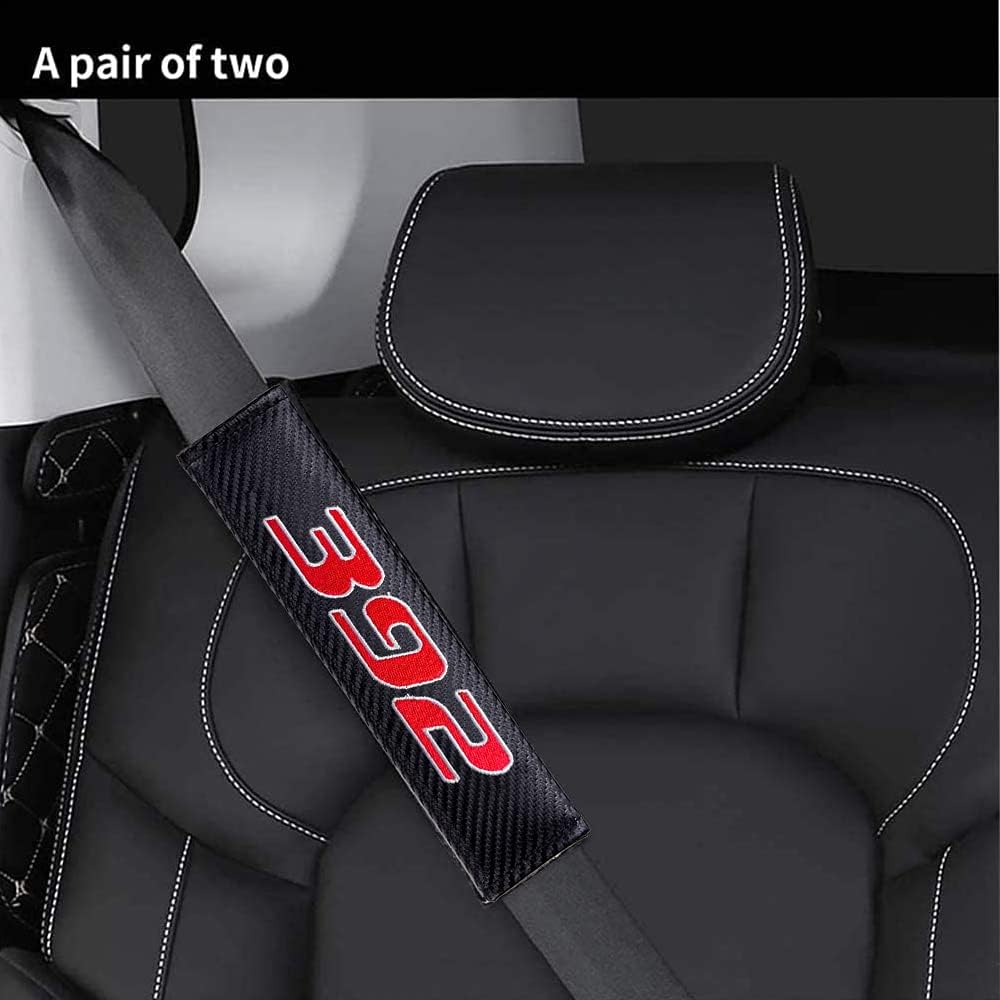 mianan 2Pcs Seat Belt Covers Shoulder Pads for Dodge Challenger Charger Durango 392 Hemi SRT Etc Accessories, Embroidered Logo Black Leather Car Seat Belt Pads Safety Belt Cover Pad (for 392)
