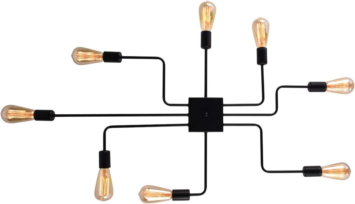 mirrea Modern Industrial Semi-Flush Mount Metal Ceiling Lighting for Rectangular Room 8 Lights (Black Painted)