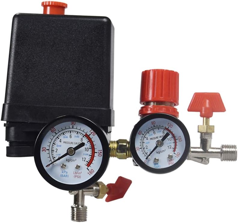 Pressure switch Air Compressor Control Valve 90-120PSI + Pressure Regulator, Air Compressor Four-hole Square Outlet Valve 2 points Safety Valve Pack of 2