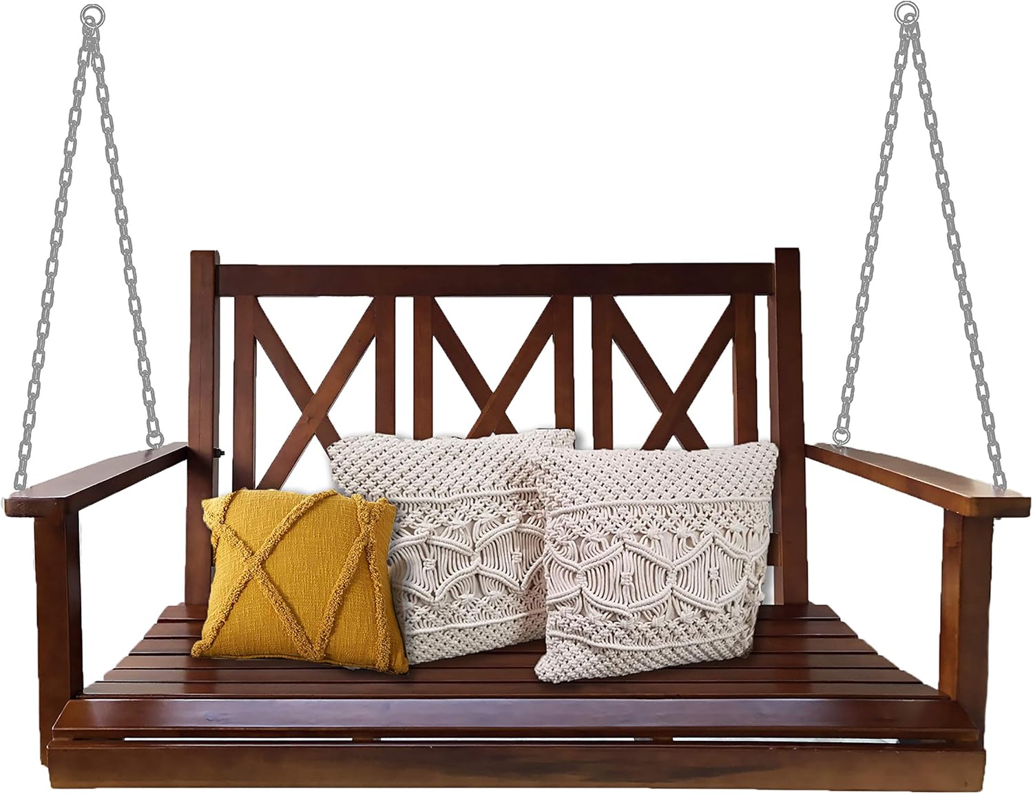 BACKYARD EXPRESSIONS PATIO · HOME · GARDEN 914894 4ft. Rustic Finished Fir Wood (2) Person Porch Swing | Capacity 450lbs, Mahogany