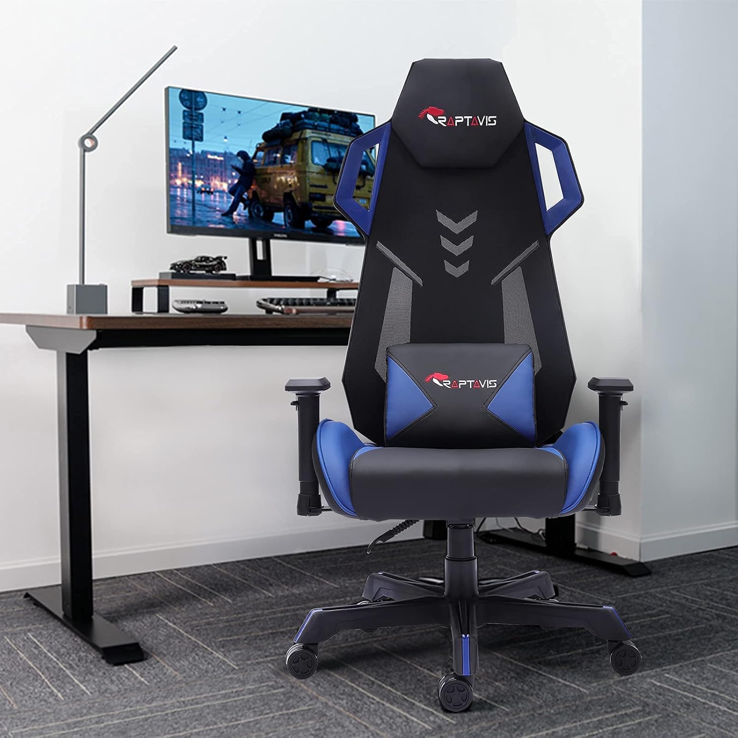RAPTAVIS Gaming Chair Computer Ergonomic Office Chair Backrest and Seat Height Adjustable Swivel Recliner with Lumbar Cushion Esports Mesh Chair(Blue/Mesh)