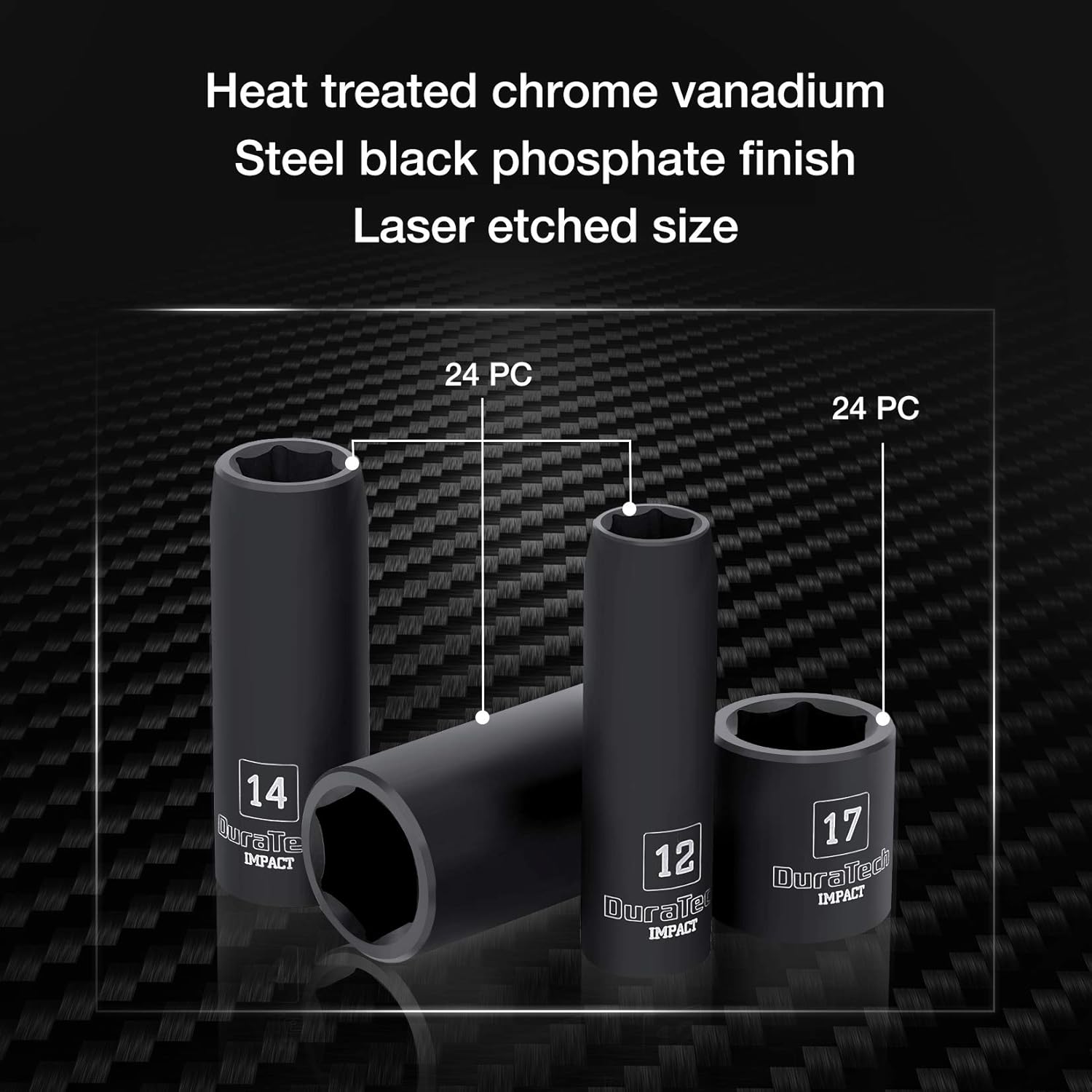 DURATECH 55-Piece Socket Set, 1/2&rsquo;&rsquo; & 6 Point Impact Socket Set, 7 Accessories included, 24 Both Standard Impact Sockets and Deep Impact Sockets in SAE (3/8&rsquo;&rsquo; to 1-1/16&rsquo;&rsquo;) & Metric (12 to 27mm)