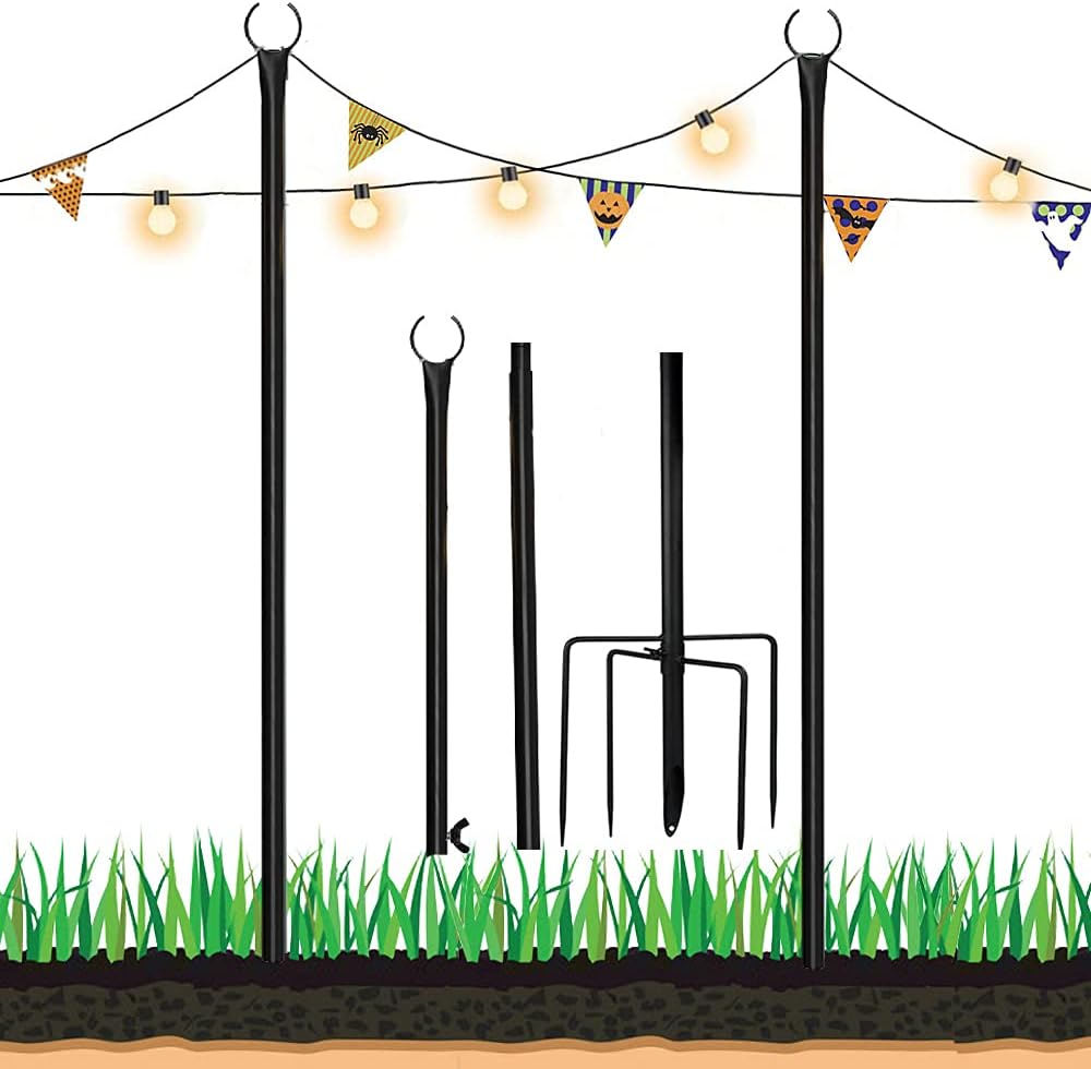 Outdoor String Light Pole, 5-Prong Fork Pole Stand,Heavy Duty Designed Outside Light Pole for String Lights for Your Garden, Patio, Backyard, Wedding, Party, Birthday