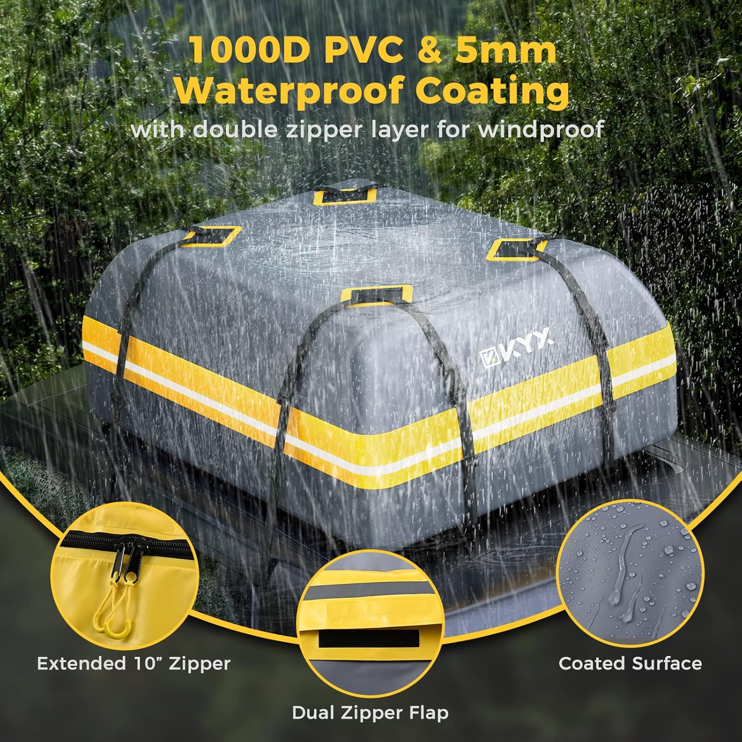 Rooftop Cargo Carrier &ndash; 1000D Rooftop Cargo Carrier Bag, 15Cu.ft. Soft Car Carrier Bag for 6-8 Medium Suitcases, 100% Waterproof Car Bag for All Vehicle with/Without Rack, Military-Grade PVC Roof Bag