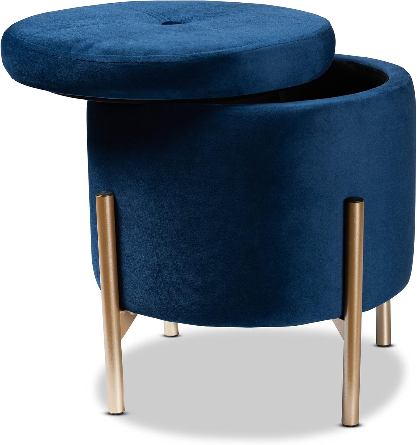Baxton Studio Malina Ottomans, Navy Blue/Gold Pack of 2